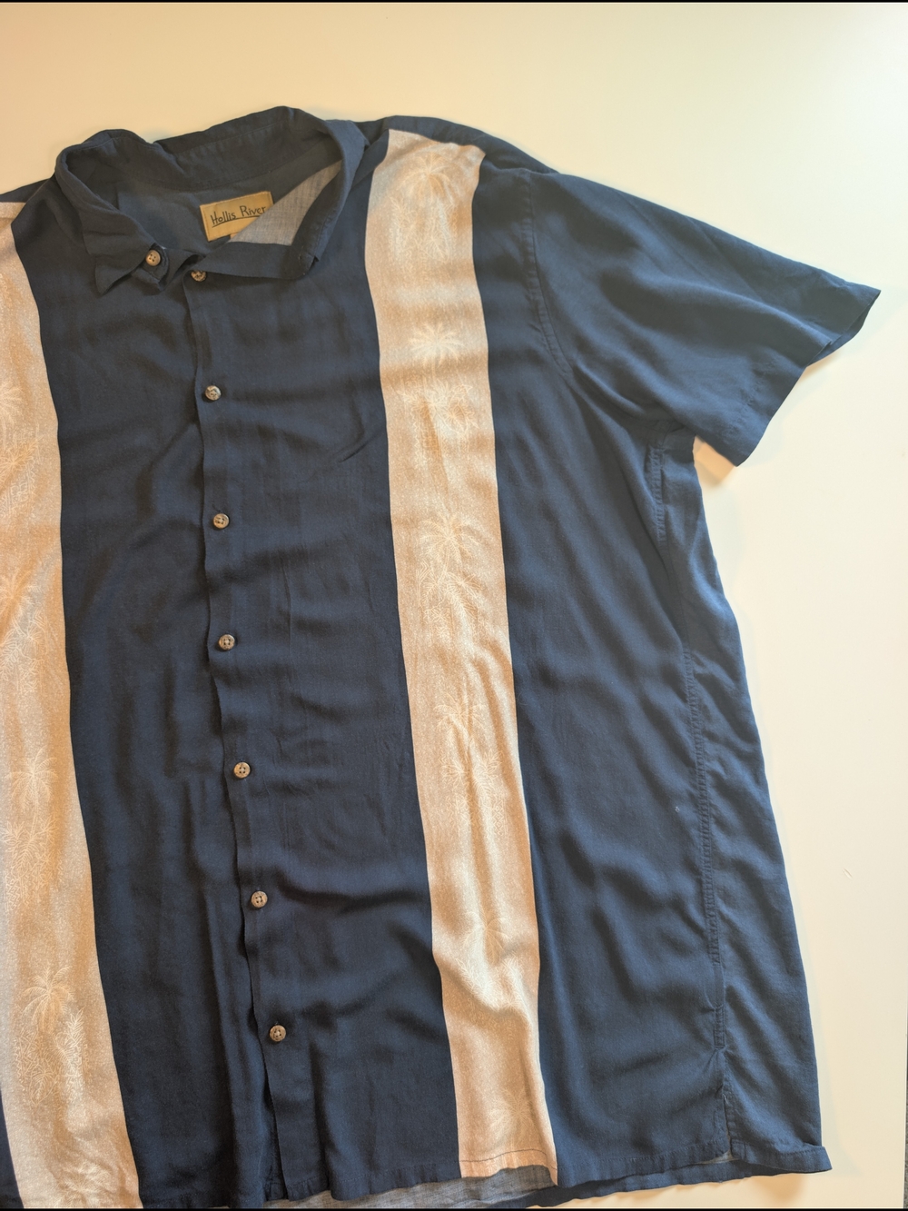 Hollis River Men's 2XLT Hawaiian Shirt Rayon Navy Blue Panel Palm Tree